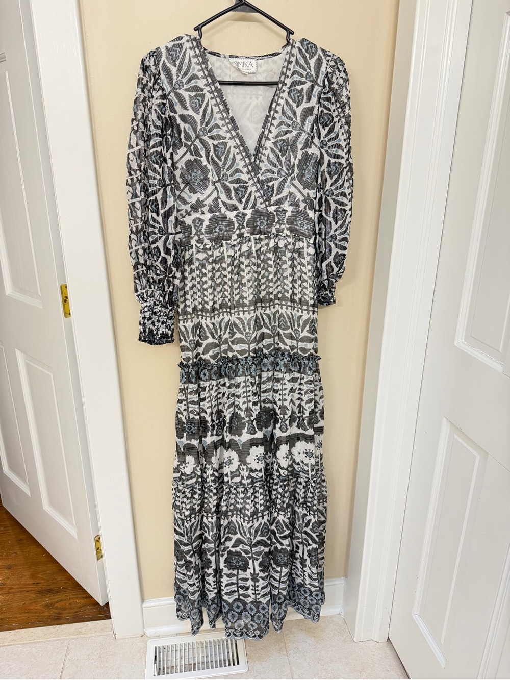 Omika Black & White Floral V-Neck Maxi Dress